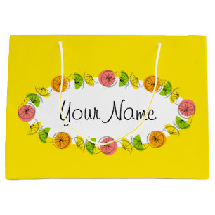 Citrus Oval Yellow Name Geschenktasche groß Große Geschenktüte