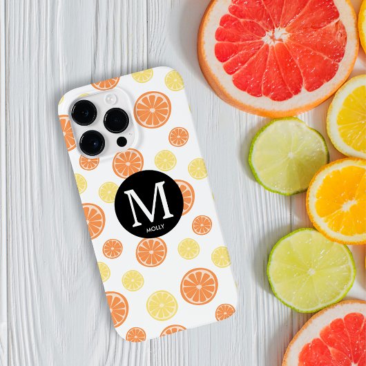 Citrus Pattern Orange Lemon Round Monogram White Case-Mate iPhone Hülle