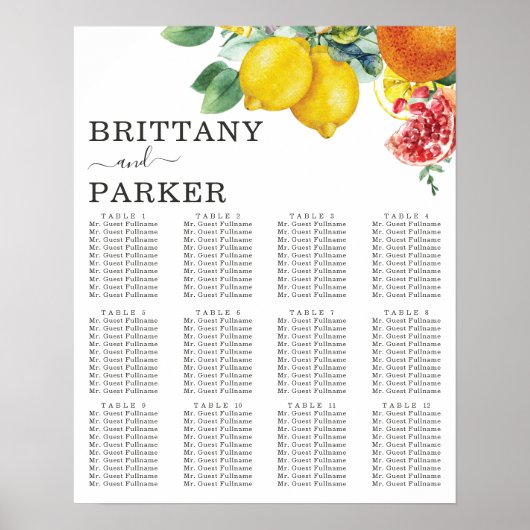 Citrus Personalisierte Hochzeitstischposter Poster (Vorne)