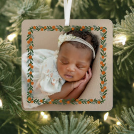 Citrus Pine Overlay Baby's First Christmas Foto Ornament Aus Metall