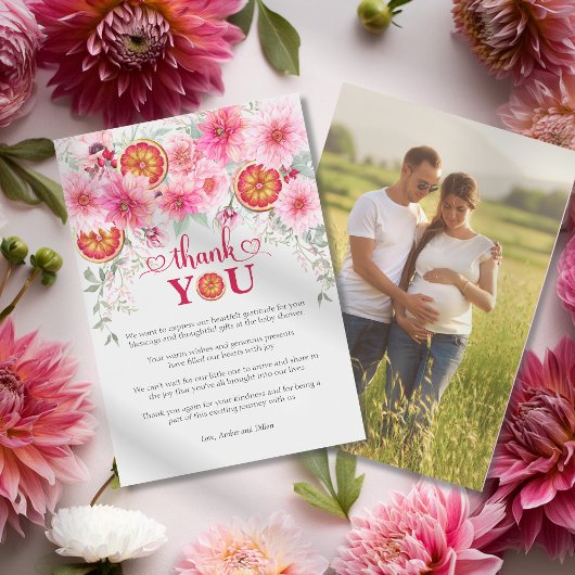 Citrus Pink Aquarell Blume Kinderdusche Dankeskarte