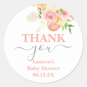 Citrus pink Baby Shower Classic Round Sticker