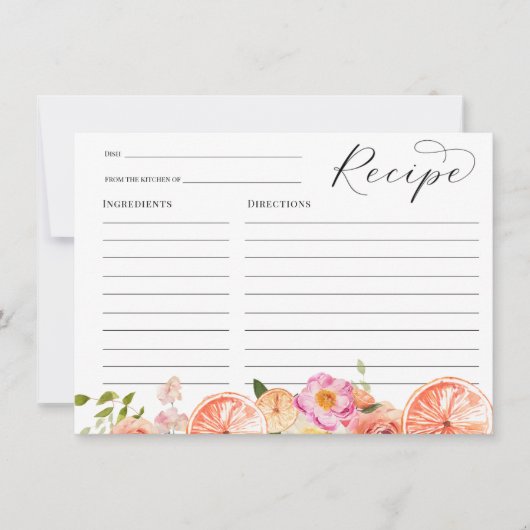 Citrus Pink Blume Brautparty Rezept Karte (Vorderseite)