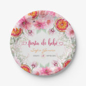 Citrus & Pink Blume Fiesta Spanische Babydusche Pappteller (Vorderseite)