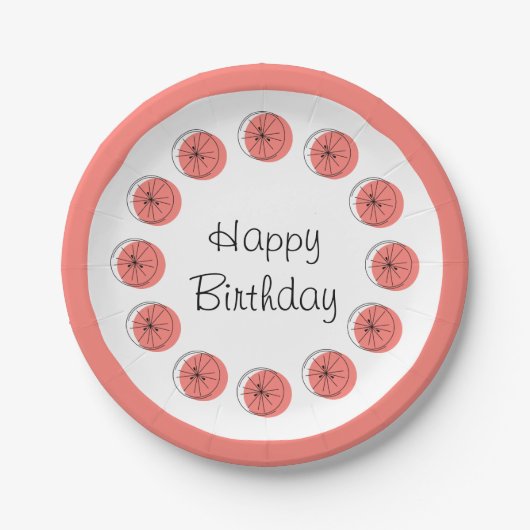 Citrus Pink Circle Happy Birthday Pappteller (Vorderseite)