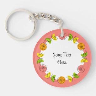 Citrus Pink Circle Monogram beidseitig Schlüsselanhänger