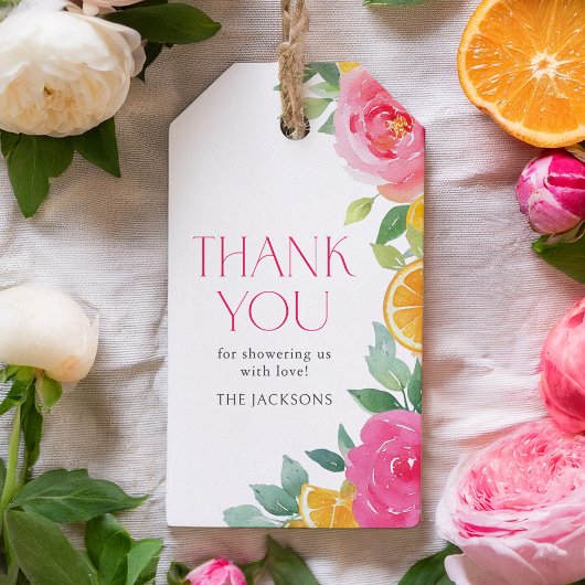 Citrus Pink Floral Baby Dusche Geschenkanhänger