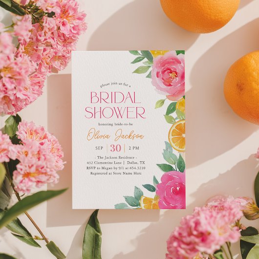 Citrus Pink Floral Bridal Shower Invitation Einladung
