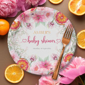 Citrus & Pink Wasserfarbe Blume Kinderdusche Pappteller