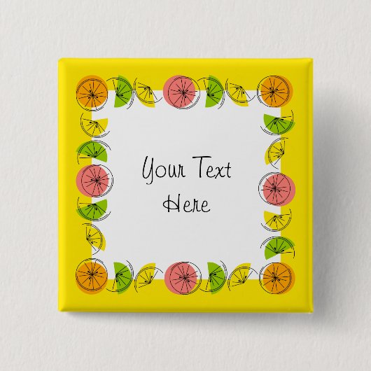 Citrus Quadratzoll Gelber Text Button (Vorderseite)