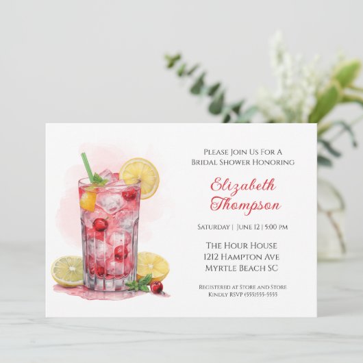 Citrus Red Fruit Drink Cocktail Brautparty Einladung (Stehend Vorderseite)