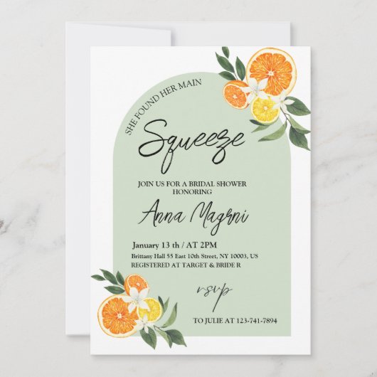 Citrus Sie fand ihr Haupt-Squeeze-Brautparty Einladung (Vorderseite)