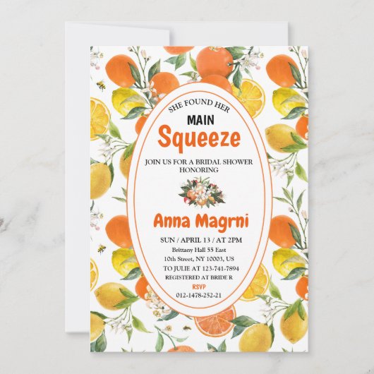 Citrus Sie fand ihr Haupt-Squeeze-Brautparty Einladung (Vorderseite)