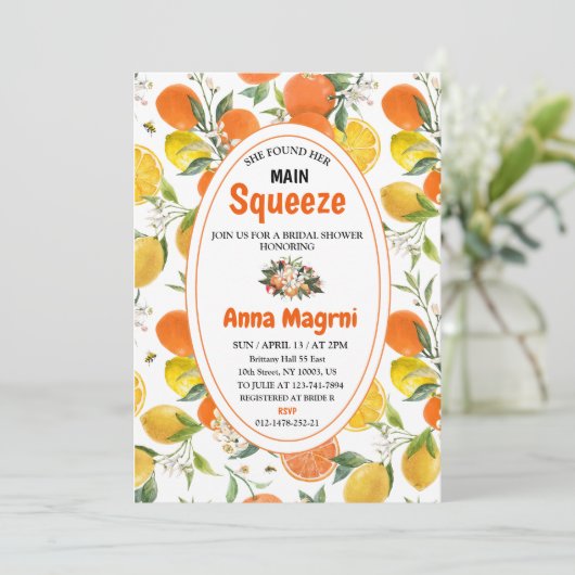 Citrus Sie fand ihr Haupt-Squeeze-Brautparty Einladung (Stehend Vorderseite)
