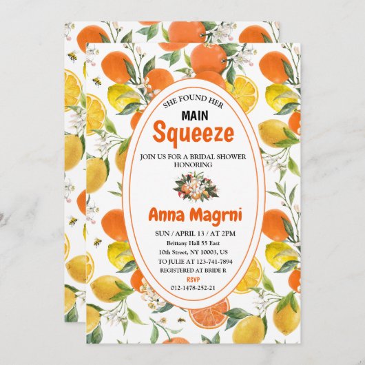 Citrus Sie fand ihr Haupt-Squeeze-Brautparty Einladung (Vorne/Hinten)
