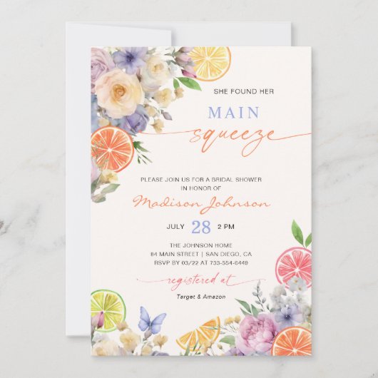 Citrus Sie fand ihr Haupt-Squeeze-Brautparty Einladung (Vorderseite)