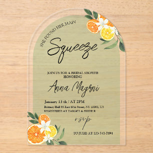 Citrus Sie fand ihren Hauptbräutigam Brautparty Acryleinladungen