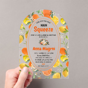 Citrus Sie fand ihren Hauptbräutigam-Bridal-Shower Acryleinladungen