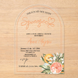 Citrus Sie fand ihren Hauptbräutigam-Bridal-Shower Acryleinladungen