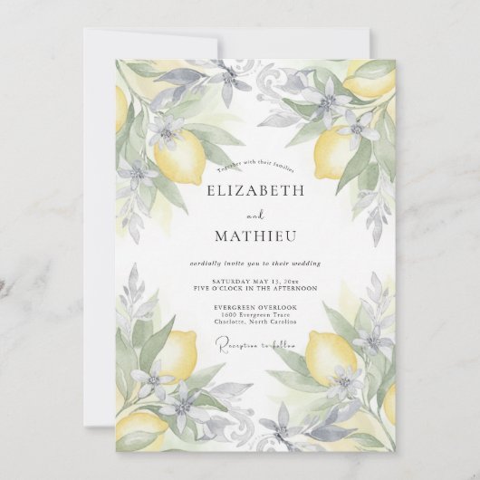 Citrus Silberblatt Hochzeit Einladung (Vorderseite)