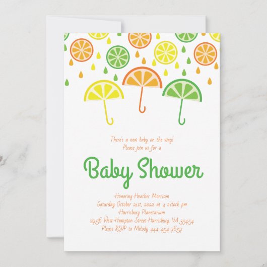 Citrus Slice Baby Dusche Sprinkle Lemon Limon Einladung (Vorderseite)