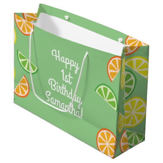 Citrus Slice Geburtstagsparty Große Geschenktüte (Vorderseite Schrägansicht)