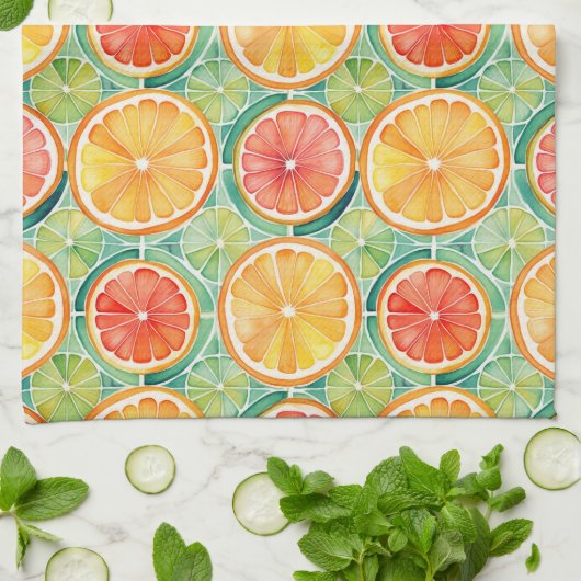 Citrus Slice Tile - Orange, Limon & Grapefruit Geschirrtuch (Gefaltet)