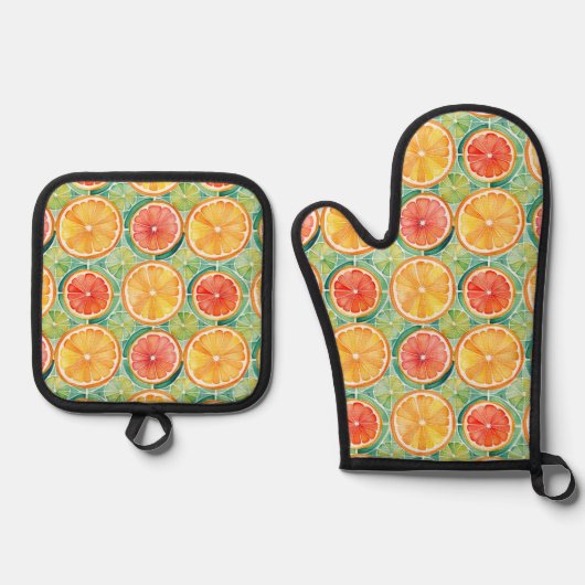 Citrus Slice Tile - Orange, Limon & Grapefruit Ofenhandschuh & Topflappen-Set (Vorderseite)