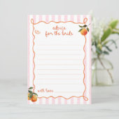 Citrus Spritz Pink Stripes Bridal Advice Card Einladung (Stehend Vorderseite)