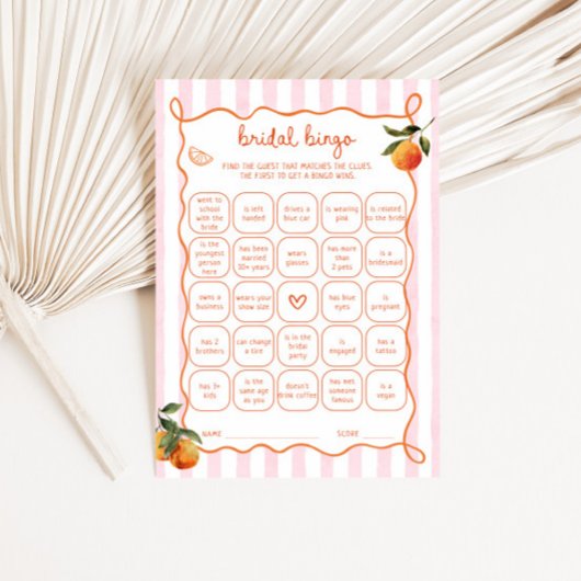 Citrus Spritz Pink Stripes Bridal Bingo Card Einladung
