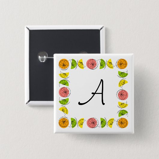 Citrus Square Monogram-Knopfquadrat Button (Vorne & Hinten)