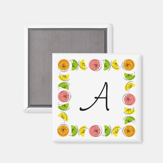 Citrus Square Monogram-Magnetquadrat Magnet (Vorderseite/Rückseite)