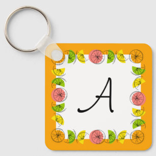 Citrus Square Orange Monogram Aluminium Schlüsselanhänger