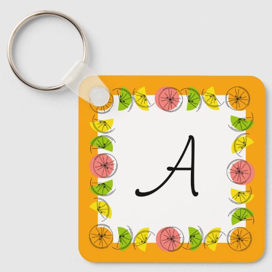 Citrus Square Orange Monogram Aluminium Schlüsselanhänger (Vorderseite)