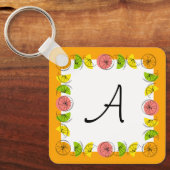 Citrus Square Orange Monogram Aluminium Schlüsselanhänger (Vorderseite)