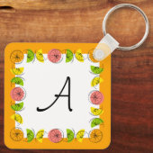 Citrus Square Orange Monogram Aluminium Schlüsselanhänger (Rückseite)
