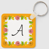 Citrus Square Orange Monogram Aluminium Schlüsselanhänger (Rückseite)