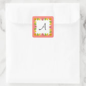 Citrus Square Pink Monogram Aufkleber Quadrat (Tasche)