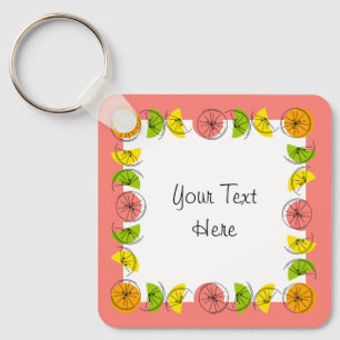 Citrus Square Pink Text Aluminium doppelseitig Schlüsselanhänger