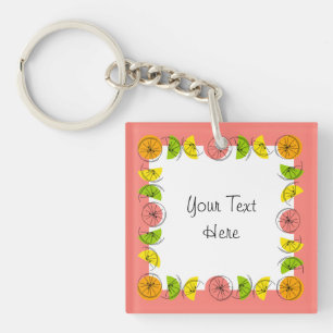 Citrus Square Pink Text Quadrat beidseitig Schlüsselanhänger