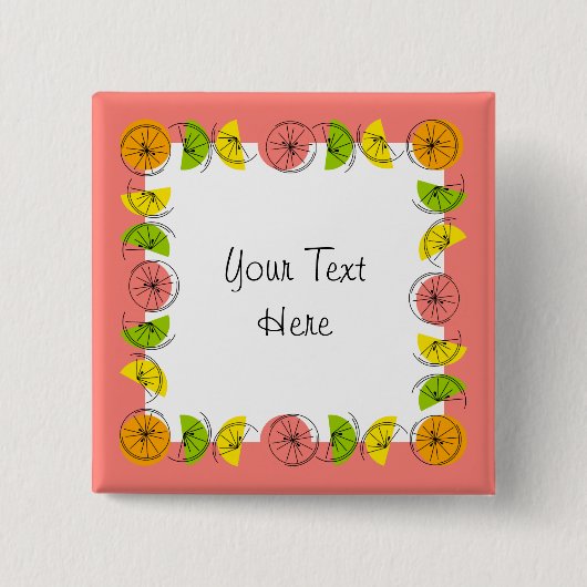 Citrus Square Pink Text-Taste Quadrat Button (Vorderseite)