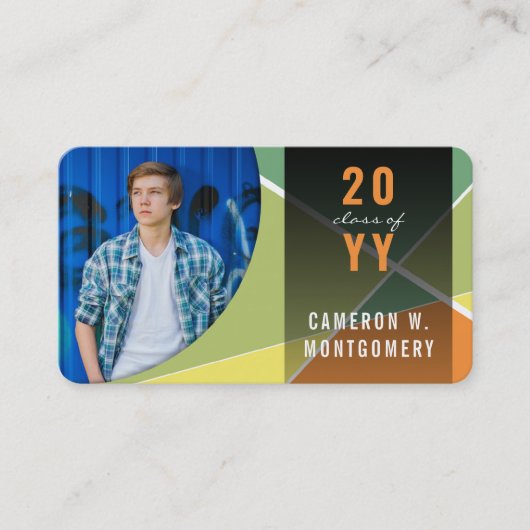 Citrus Stylish Geometric Lines Mod Foto Graduate Telefonnummerkarte (Vorderseite)