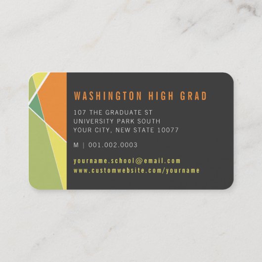 Citrus Stylish Geometric Lines Mod Foto Graduate Telefonnummerkarte (Rückseite)