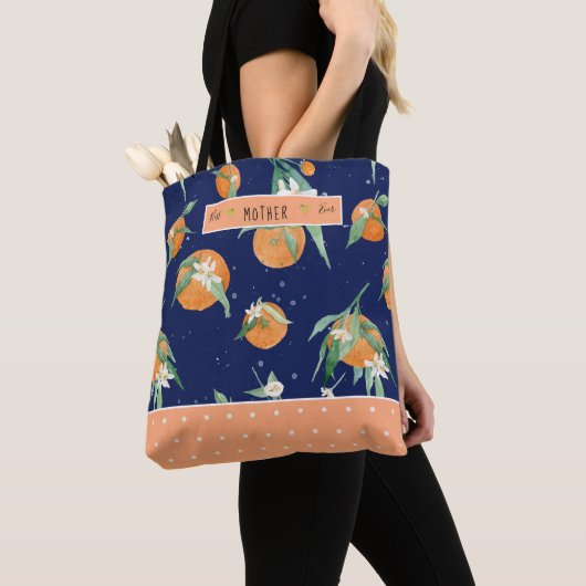 Citrus Süsse Orange Floral Navy Beste Mutter aller Tasche (Von Nahem)