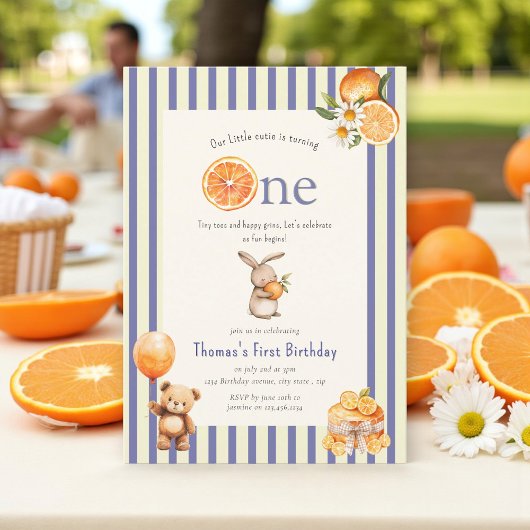 Citrus Sweet Bunny Boy First Birthday Einladung