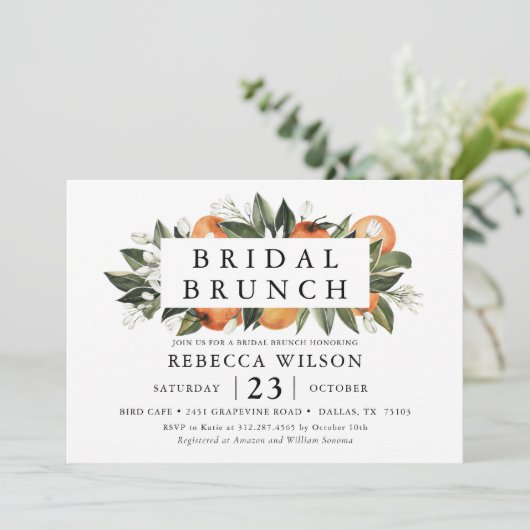 Citrus Thema Rustic Bridal Brunch Einladung (Stehend Vorderseite)