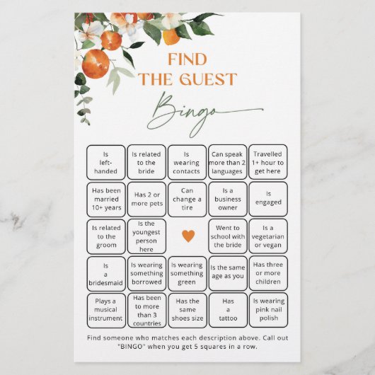 Citrus Theme Orangen Finden Sie den Gast Bingo-Spi (Vorderseite)