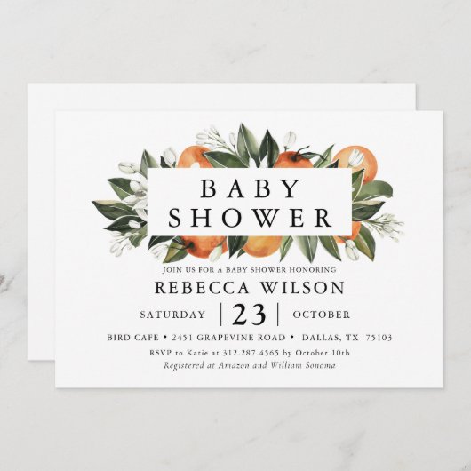 Citrus Theme Spring Baby Dusche Einladung (Vorne/Hinten)