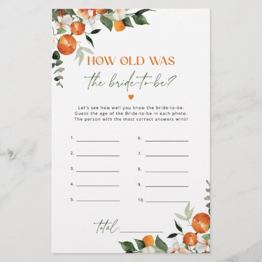 Citrus theme Wie alt war die Braut zu werden Spiel (Vorderseite)