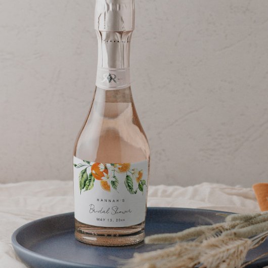 Citrus Themed Brautparty Mini Schaumweinetikett